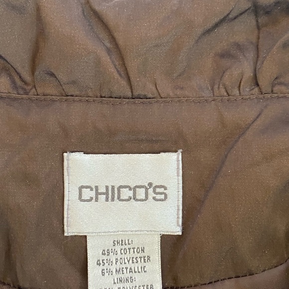 Chico’s Black Walnut/Brown Texture Shine Erika 3/4 Sleeve Snap Closure Jacket - Picture 11 of 15
